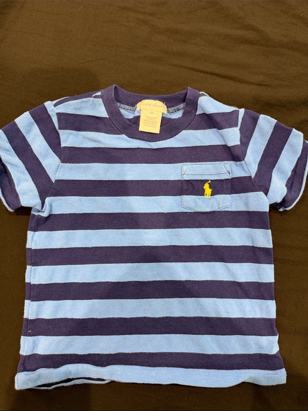 Ralph Lauren Kids Striped Pocket Tee - Navy & Light Blue with Yellow Logo